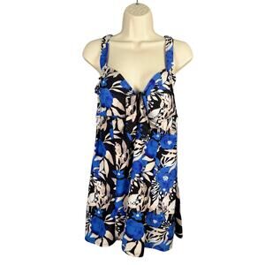 Byron Blue Swimdress Womens US 12 Blue Black Tropical Print Padded Slimming